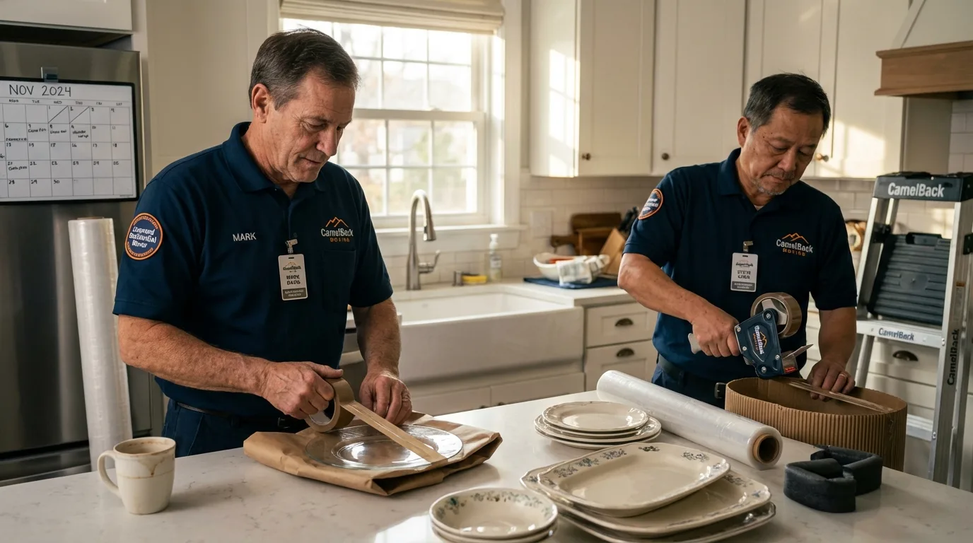 Professional crew packing kitchen dishware in Lecompte, LA